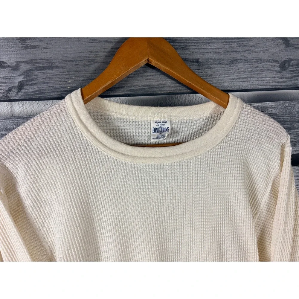 Vintage 90s JE Morgan Long Johns Shirt Mens L/M Cream Waffle Thermal USA NICE